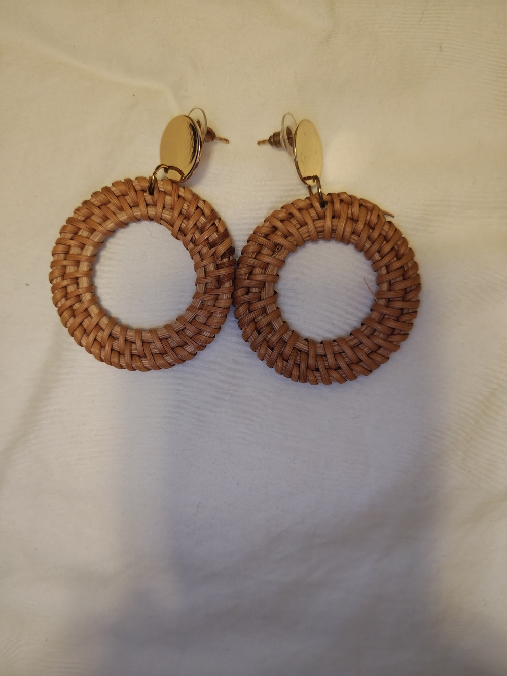 Gold & Brown Woven Hoop Drop Earrings - Women Jewelry